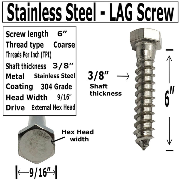 50 Pcs #14 X 8" Heavy Duty Structural Wood Screws - Exterior Hex Head Lag Bolts, Black Coated, With Hex Socket