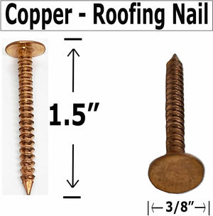 1.5" - Copper Ring Shank - Roofing/Slating nails - 100% Pure Copper nails