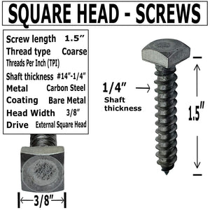 BRAUNY BOY HARDWARE - ¼” x 1.5” - Rustic Square Head Lag Wood Screws – Decorative Antique Metallic Square Drive Lag Bolts – Bare Metal - ¼ in x 1 ½ in - for Hinges, Cabinets & Doors (25, Screws)