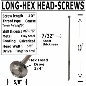 BRAUNY BOY - #12 x 10”- Extra Long Structural Lag Heavy Duty Construction Wood Screw – Galvanized Corrosion Resistant Coating Exterior Timber, Landscape - Easy Flange HEX Head Drive - Qty (25)