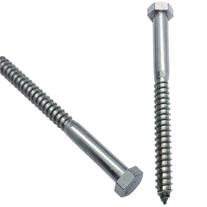 1/2" X 6" - 304 Grade Stainless Steel lag Screws, Hex Head Fasteners, Stainless Steel Screw