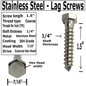 1/4" X 1.5" 304 Grade Stainless Steel lag