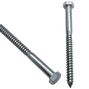 1/2" X 4" - 304 Grade Stainless Steel lag Screws, Hex Head Fasteners, Stainless Steel Screw