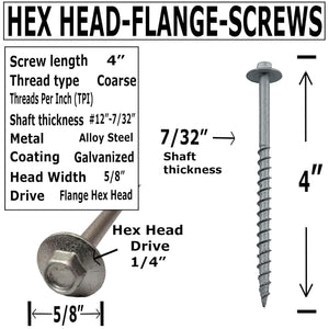 BRAUNY BOY - #12 x 4”- Structural Lag Heavy Duty Construction Wood Screw – Galvanized Corrosion Resistant Coating Exterior Timber, Landscape - Easy HEX Head Drive – Flange Head 4 in - Qty