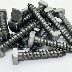 BRAUNY BOY HARDWARE - ¼” x 1.5” - Rustic Square Head Lag Wood Screws – Decorative Antique Metallic Square Drive Lag Bolts – Bare Metal - ¼ in x 1 ½ in - for Hinges, Cabinets & Doors (25, Screws)