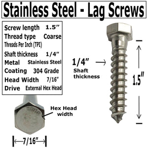 1/4" X 1.5" 304 Grade Stainless Steel lag