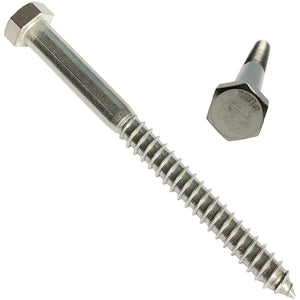 1/2" X 4" - 304 Grade Stainless Steel lag Screws, Hex Head Fasteners, Stainless Steel Screw