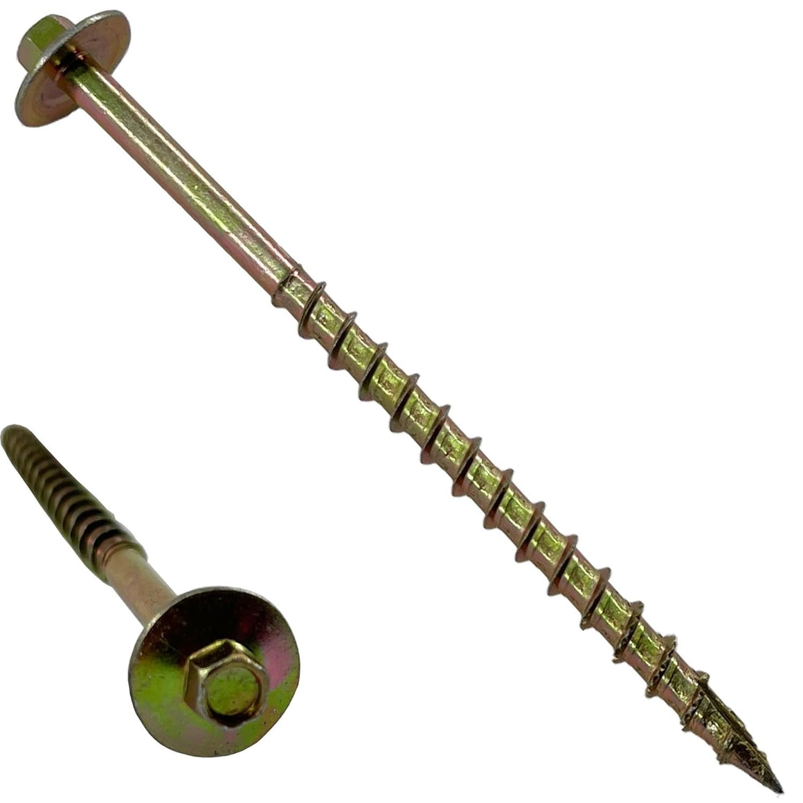 BRAUNY BOY - #12 x 4”- Structural Lag Heavy Duty Construction Wood Screw – Yellow Zinc Corrosion Resistant Coating Exterior Timber, Landscape - Easy HEX Head Drive – Flange Head 4 in - Qty