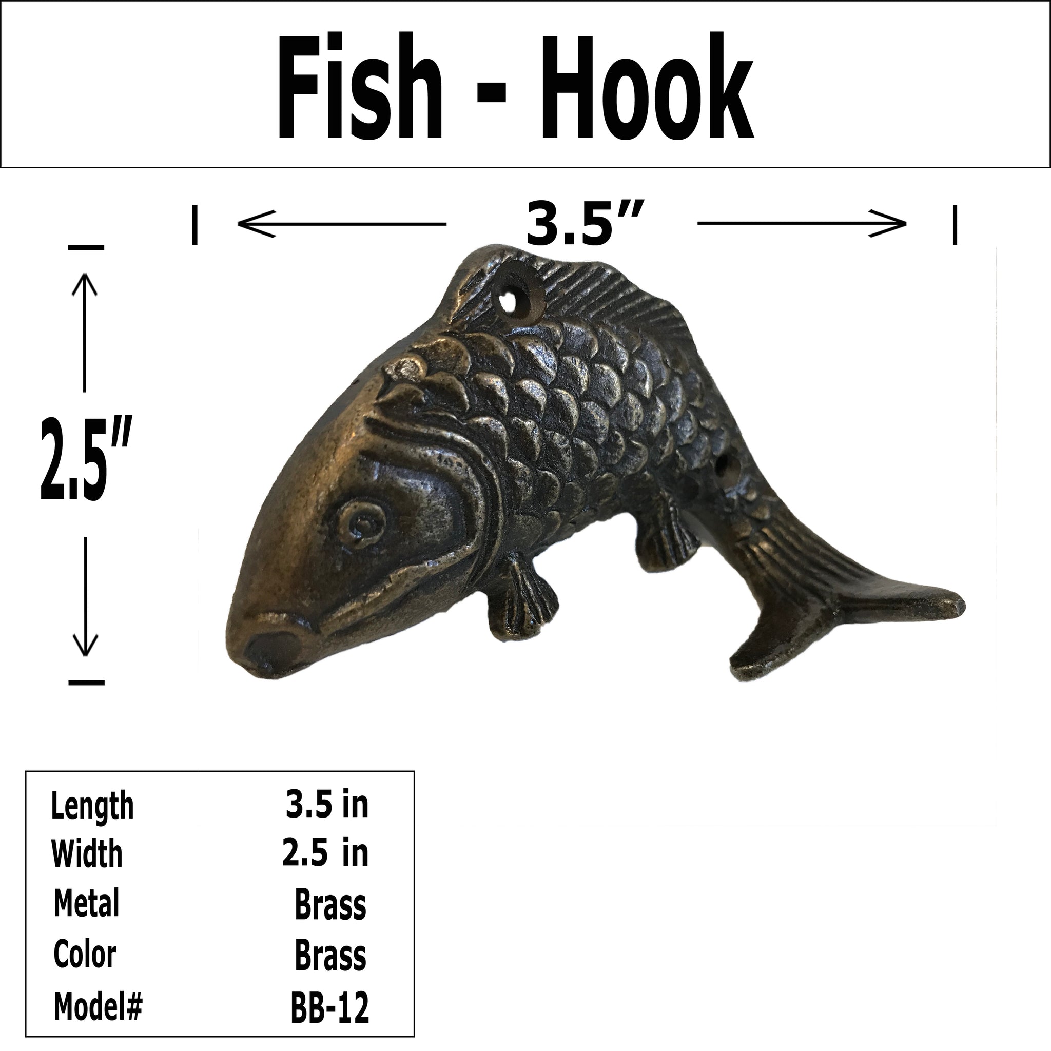 3.5"- Brass Fish Hook-Coat Hook - BB-12 3.5"- Brass Fish Hook-Coat Hook - BB-12