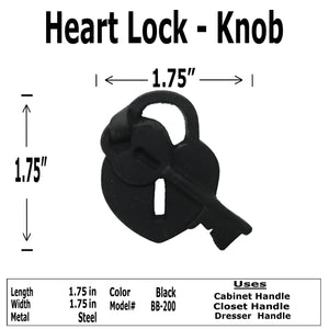 1.75" - HEART LOCK - Cabinet Door Pull Knob - BB-200