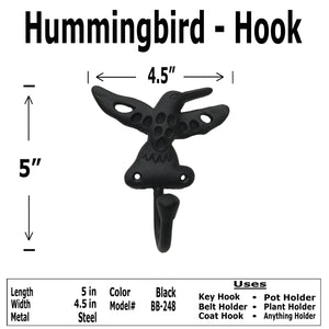 4.25"- Wrought Iron Humming Bird-Coat Hook - BB-248