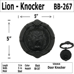 5" - RAISED LION - Wrought Iron Door Knocker - BB-267