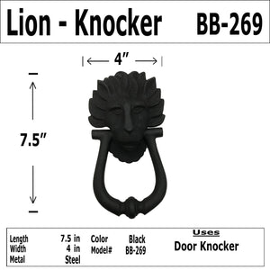 "7.5 - LION FLAMING MANE - Wrought Iron Door Knocker - BB-269