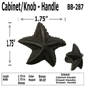 1.75" - BRASS STARFISH - Cabinet Door Pull Knob - BB-287