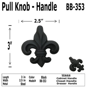 3" - FLEUR DI LIS - Cabinet Door Pull Knob - BB-353