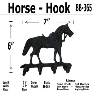 7" - Wrought Iron Horse - Coat Hooks - BB-365