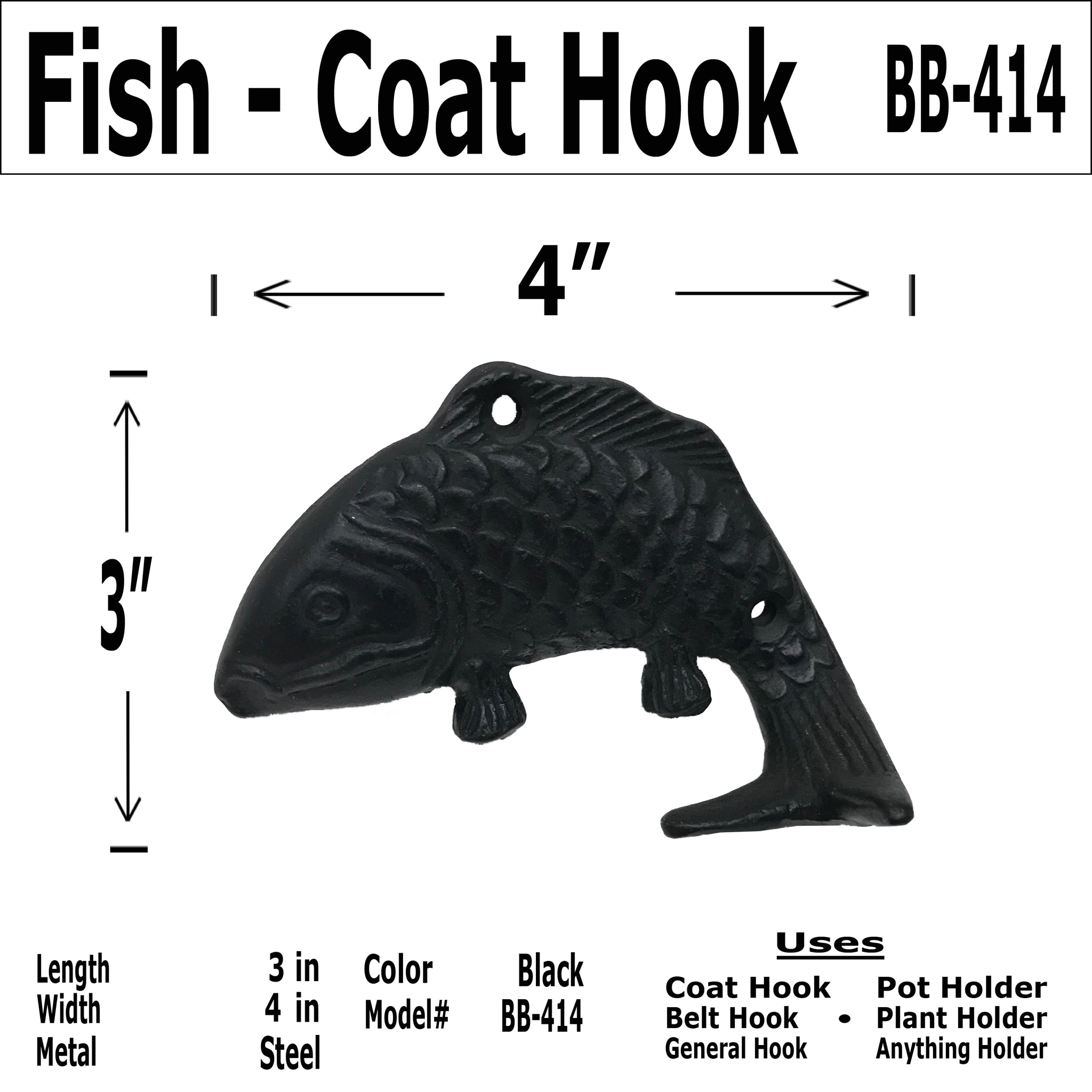 cast iron fish hook 4"- Wrought Iron Fish-Coat Hook