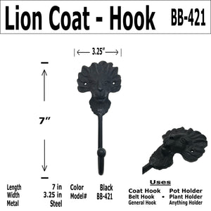 7"- Wrought Iron Lion-Coat Hook - BB-421