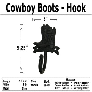 5.25"- Wrought Iron Cowboy Boots-Coat Hook - BB-68