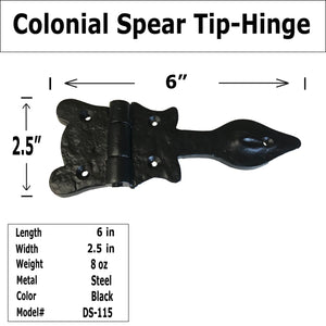 6" - Colonial Spear Tip - Hinge - DS-115