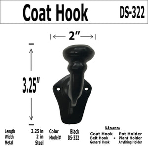 3.25"- Wrought Iron - Coat Hook - DS-322