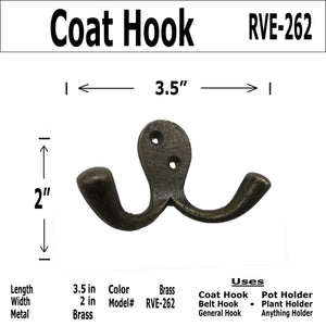3.5"- Brass Dual Hook - Coat Hook - RVE-262