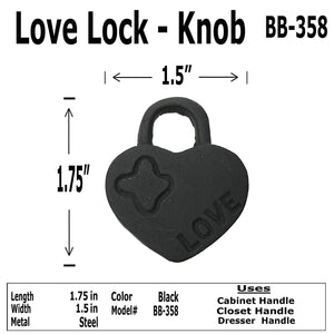 1.75" Love Lock - BB-358 - Cabinet Knob Handle - For Gate, Drawer, Closet, Cabinet, Dresser - Black Finish For interior & Exterior Designing - BB-358 (10)