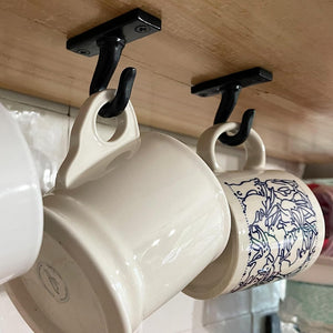 ANTIQUE HARDWARE DEPOT - 2.5”-Under Cabinet or Shelf Coffee Mug Holder – Cup Hooks Separator – Decorative Black Iron Hangers - Create Rack Under Counter or Wall – Cups, Keys, & Utensils (4-Hooks)