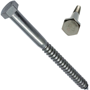 3/8" X 6" - 304 Grade Stainless Steel lag Screws, Hex Head Fasteners, Stainless Steel Screws