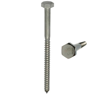 3/8" X 6" - 304 Grade Stainless Steel lag Screws, Hex Head Fasteners, Stainless Steel Screws