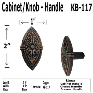 2"- Oval Flower Petal Knob - KB-117 - Antique Style Cabinet Knob Handle - For Gate, Drawer, Cabinet, Dresser - For interior & Exterior Designing (1)