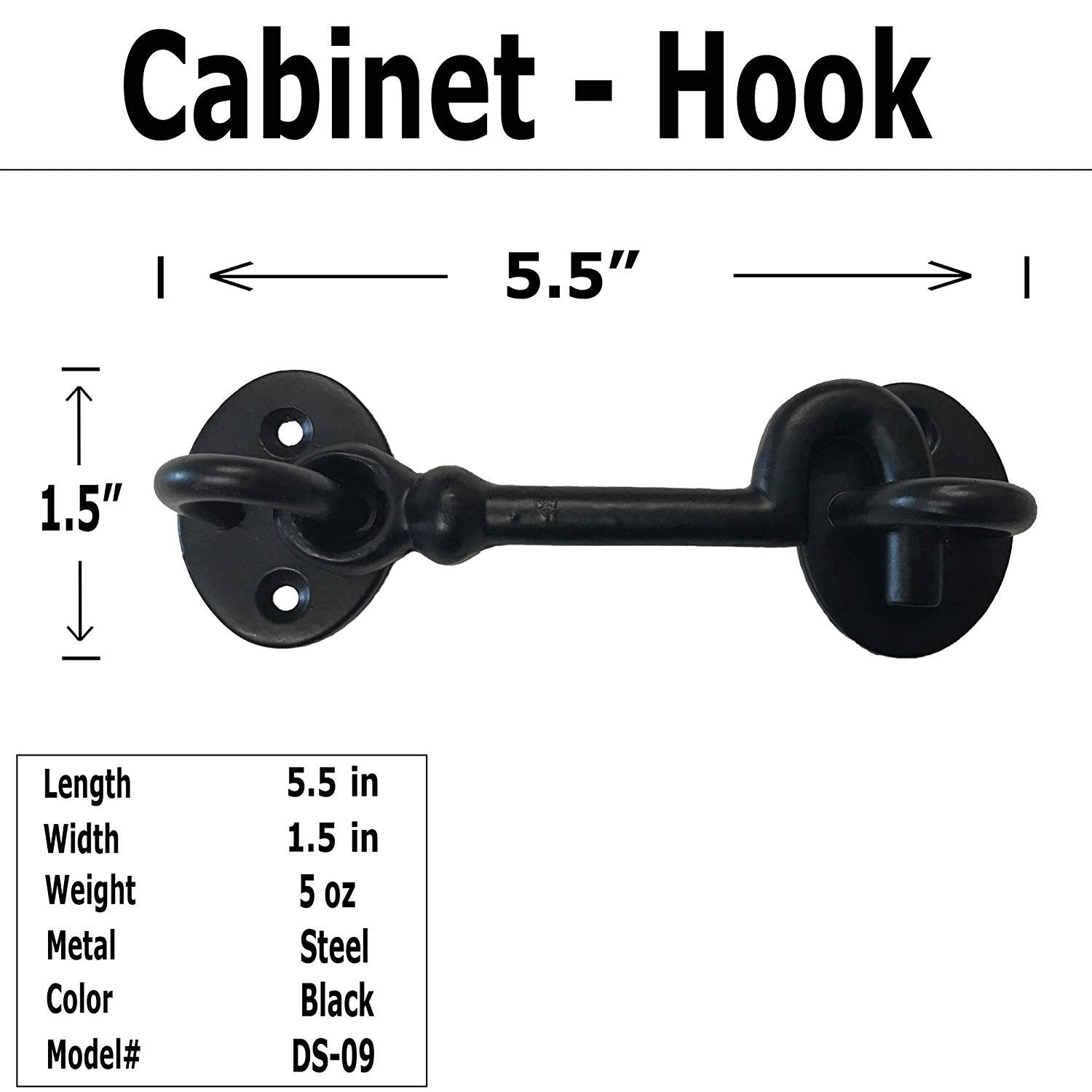 (2) - 5.5 Cabinet Hook - DS-09 - Antique Style Hook Eye Latch Gates,  Doors, Cabinet, Sliding Barn & Shed Doors - in Vintage Black cast Iron  Finish