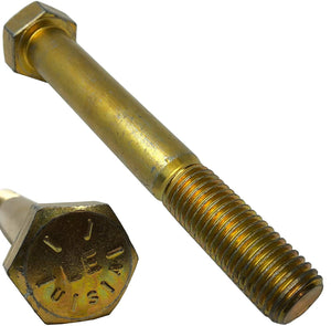 1" x 7.25" - Hex Head - Yellow Zinc coated - Shear bolt screw - Grade 8 - Partial thread-9 tpi