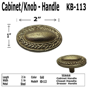 2"- Decorative Oval Wreath Knob - KB-113 - Antique Style Cabinet Knob Handle - For Gate, Drawer, Cabinet, Dresser - For interior & Exterior Designing (4)