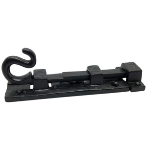 (1) - 5" Black - Monkey Tail Door Bolt Latches - DB-110 Antique Style Door Bolt Latch for Gates, Doors, Closet, Cabinet, Sliding Barn & Shed Doors - in Vintage Black cast Iron - DB-110