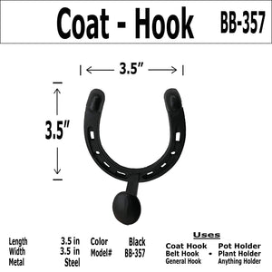 (4) 3.5" - Horseshoe - BB-357 - For coats, bags, etc - Black Finish For interior & Exterior Designing Wrought Iron Coat Hook