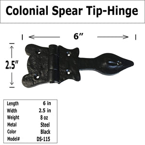 6" - Turtle Spear Decorative Iron Hinge - DS-115 - Antique Style Iron Hinge for doors, gates, cabinets, barn door hinges