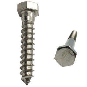 3/8" X 2" - 304 Grade Stainless Steel lag Screws, Hex Head Fasteners, Stainless Steel Screws