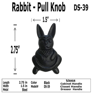 2.75" Bunny Rabbit - DS-39 - Cabinet Knob Handle - For Gate, Drawer, Closet, Cabinet, Dresser - Black Finish For interior & Exterior Designing - DS-39 (1)