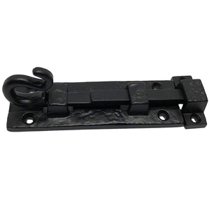 (2) - 5" Black - Monkey Tail Door Bolt Latches - DB-110 Antique Style Door Bolt Latch for Gates, Doors, Closet, Cabinet, Sliding Barn & Shed Doors - in Vintage Black cast Iron - DB-110