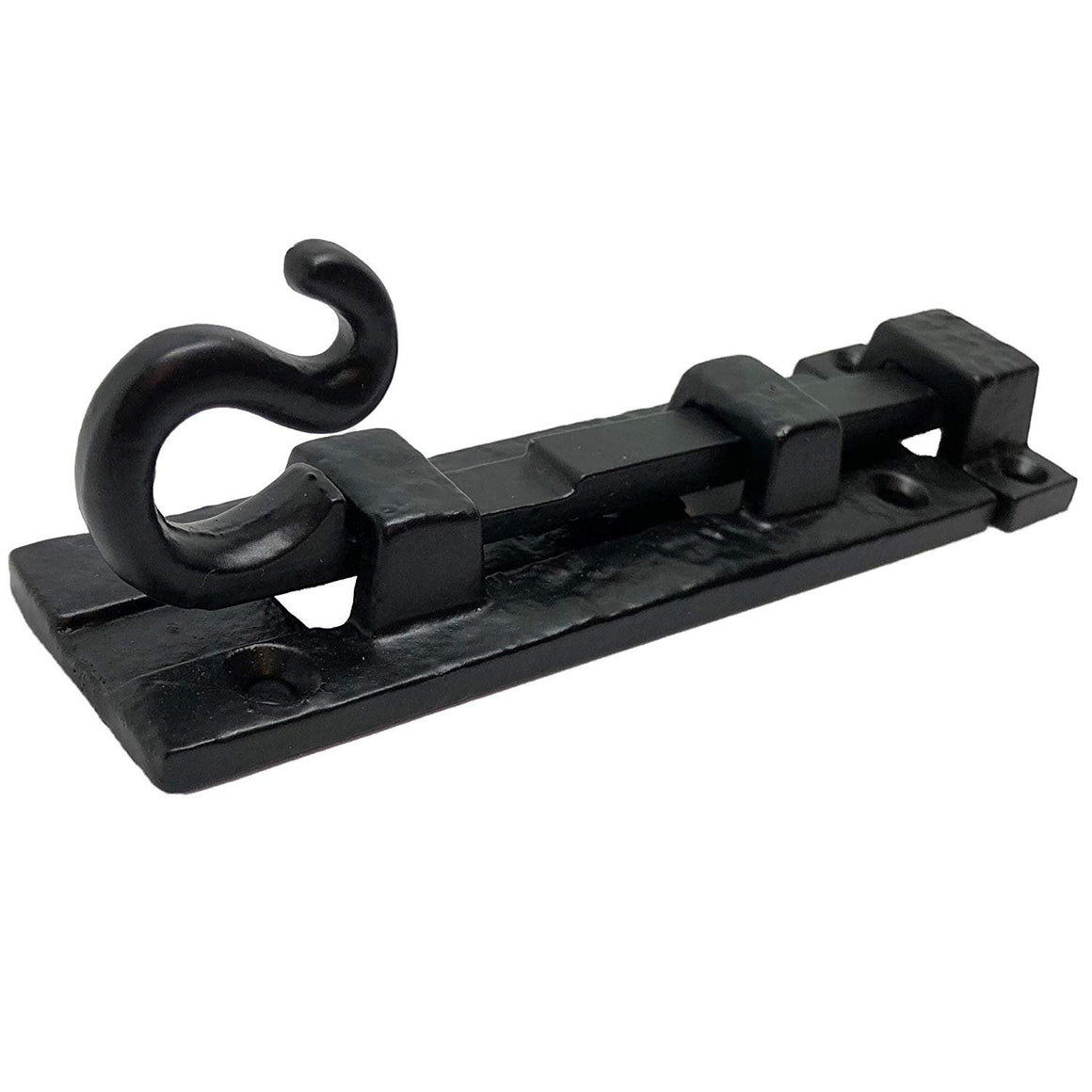 (1) - 5" Black - Monkey Tail Door Bolt Latches - DB-110 Antique Style Door Bolt Latch for Gates, Doors, Closet, Cabinet, Sliding Barn & Shed Doors - in Vintage Black cast Iron - DB-110