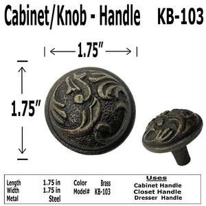 1.75"- Round Ornate Knob - KB-103 - Cabinet Knob Handle - For Gate, Drawer, Cabinet, Dresser - For interior & Exterior Designing