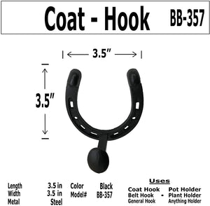 (2) 3.5" - Horseshoe - BB-357 - for Coats, Bags, Hand Towel etc - Black Finish Wrought Iron Coat Hook