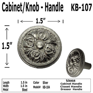 1.5"- Decorative Flower Knob - KB-107 - Cabinet Knob Handle - For Gate, Drawer, Cabinet, Dresser - For interior & Exterior Designing