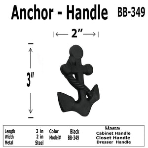 (2) 3" - Iron Anchor - BB-349 - Cabinet Knob Handle - For Gate, Drawer, Closet, Cabinet, Dresser - Black Finish For interior & Exterior Designing - BB-349 (2)