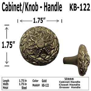 1.75"- Decorative Ornate Flower Knob - KB-122 - Antique Style Cabinet Knob Handle - For Gate, Drawer, Cabinet, Dresser - For interior & Exterior Designing (4)