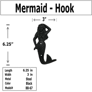 6.25"- Wrought Iron Mermaid-Coat Hook - BB-67