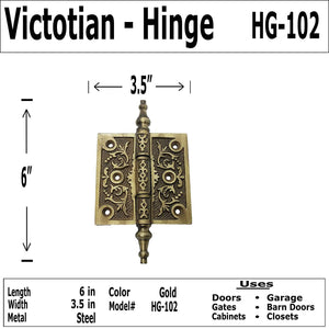 6" - Ornate Iron Victorian Hinges - HG-102 - Iron Hinge - Antique Style Iron Hinge for Doors, Gates, cabinets, barn Door Hinges (2)