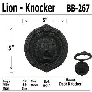5" Raised Ring Lion - Door Knocker - Cast iron with black finish. Classic door Knocker-BB-267 (2)