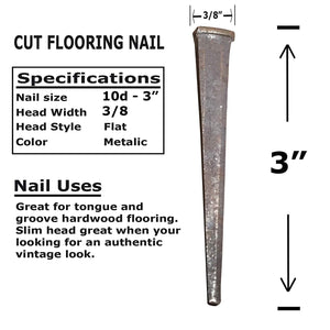 3" - 10d CUT FLOORING NAILS - Antique Historic Reproduction Nails (10)